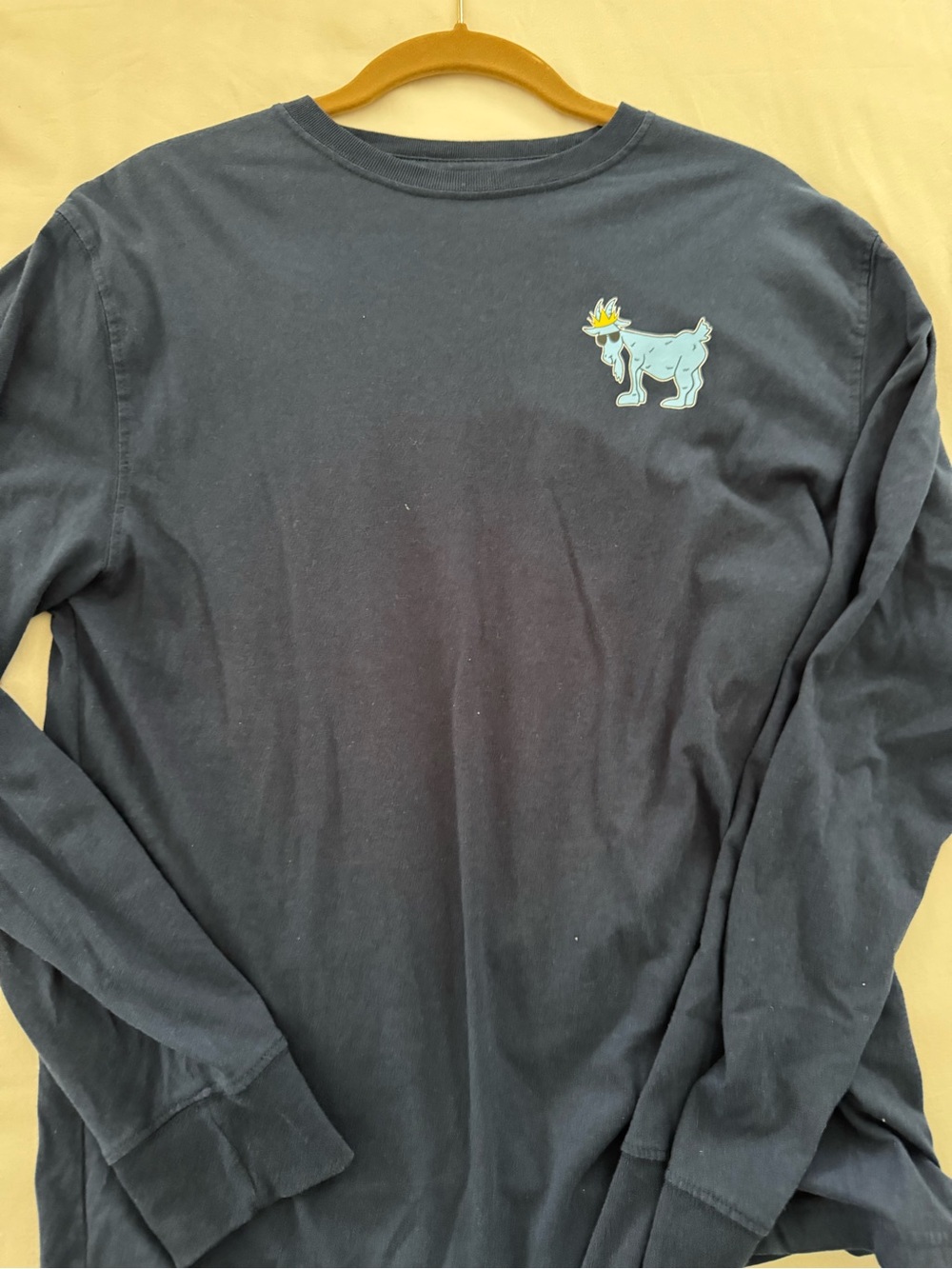 Men's Black Long Sleeve Graphic Tee - Small Chest Goat Design